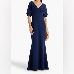NEW Badgley Mischka Navy Off The Shoulder Dolman Sleeves Gown Size 8